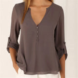 Women V-Neck Summer Casual Long Sleeve Silm Shirt Blouse Camisa Femme Tops Party New 8