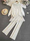 Suit Women's Korean Version Of Loose Knitted Hoodie Two Sets Of Leisure High-Rise Thin Straight Broad Leg