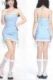 Woman Dress 2023 Vestidos De Mujer Lace Tunic Sweet Cute Backless Sling Robe Femme Drawstring Bodycon Mini Dresses