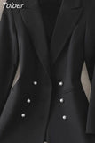 Blazer Office Classic Coat Elegant Chic Vintage Simple Lapel Fashion Work Casual Long Sleeve Single Button