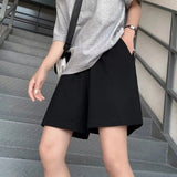 Shorts Frauen Summer 3XL Solide Stickerei Breite bein Knie-l?nge Harajuku Casual Einfache Ins Trendy Alle-spiel