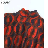 2023 Fashion Women Print Dress Bow Neck Long Sleeve Office Ladies Midi