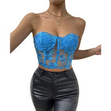 Sexy Lace Corset Cami Hollow Out Tank Top Female See Through Club Party Streetwear Sleeveless Slim Black Goth Crop