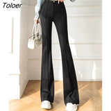 Korean Fashion Office Lady Suit Pants for Women Spring Skinny Flare Pants Black High Waist Wide Leg Trousers Female
