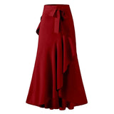 Elegant Maxi Skirt For Women High Waist Belted Casual Loose Party Fishtail Skirts Fashion Ruffles Long