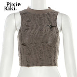 Distressed Tank Top Womans Y2k Streetwear Sleeveless T Shirts 2023 Summer Fashion Cropped Tees