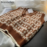 V Neck Pullover Vest Autumn Winter Short Knitted Women Sweater Vest Sleeveless Warm Sweater Casual