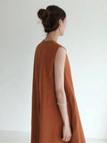 Plain Dress For Women O Neck Sleeveless Minimalist Casual Loose Maxi Dresses Female 2023 Summer Fashion Korean