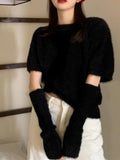 Spring Casual Knitted Sweater Women Korean Y2k Crop Tops Female Solid Long Sleeve Pullover Elegant Streetwear Blouse