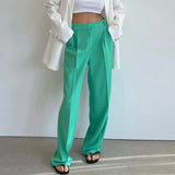 Blue Casual Straight Pants For Women High Waist Loose Solid Minimalist Trousers Female Spring Clothing Style