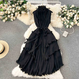 Three-Home Folded Dress Dress Wooden Ear Long Heavy Industry Pressure Folds High-End Exquisite Dress