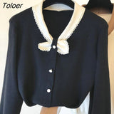 Knitted Women Oversized Sweater 2022 Spring Long Sleeve Turn-down Female Pullovers Button Bow Decoration Ladies