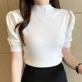 High Collar Tank Top Women Knitwear 2022 New Spring Bottoming Shirt Casual Short Sleeve Solid Summer Thin Knit Vest