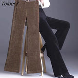 Elastic Waist Corduroy Pants Women Autumn Winter Straight Velvet Pants Woman 2023 Pocket Loose Casual Trousers