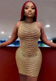 Nude Beaded Mesh Sleeveless Mini Bodycon Club