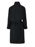Women Black Back Button Big Size Long Trench New Lapel Long Sleeve Loose Fit Windbreaker Fashion Spring Autumn 2023