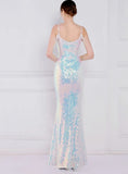 Vintage Strap Sleeveless Solid Sequined Mermaid Evening