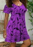 Sweet O-Neck Short Sleeves Leaf Print