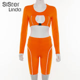Sisterlinda Reflective Stripes Buckle Strap Sexy Crop Top Women Shorts Tracksuit Set Women Summer Fashion Club Streetwear