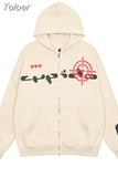 Vintage Gothic Printed Sweatshirt Hoodie Women's Grunge Zipper Hoodie Handgun Printed Wool Hoodie Women's