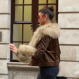 Sweetown Fur Trim Leopard Jackets Y2K Coats Women Vintage Grunge High Street Outwear Button Up Elegant Fashion Autumn