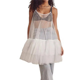Camisole Women Summer Sheer See Through Spaghetti Strap Sleeveless Backless Ruffle Tulle Tops 2000s Vest Club Party