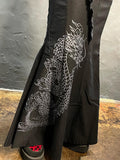 Gothic Mermaid Skirt Long Women Vintage Chinese Dragon Print High Waist Lace Up Slim Goth Black Maxi Skirt