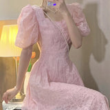 Pure Collor Dresses Summer 2021 Ladies French Vintage Sweet Midi Dress Women Korean Style Evening Party Dress Female