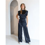 Summer New Women's Solid Color Straight Collar Sleeveless Loose Sleeves Wide-Legged