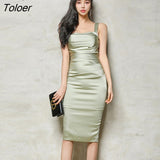 Fashion Summer Retro Skinny Midi Party Club Dress Ladies Elegant Satin Sexy Strap Sleeveless Acetate Bodycon Beach
