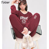 Women Fleece Sweatshirt 2022 Winter Long Sleeve V Neck Loose Hoodie Vintage Letter Print Casual Streetwear