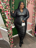 Black Leather Long Sleeves Sexy Plus Size