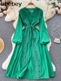 2022 Autumn New Lace Embroidery Dress Women Long Sleeves Dresses Female Vintage Party Beach Maxi Long