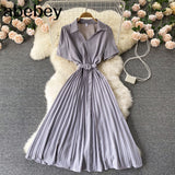 French Dress Women Korean Style Short Sleeve Solid Office Lady Dresses Summer Casual Vacation Beach