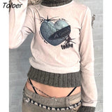 y2k Graphic Print Knittedwear Sweaters Women Grunge Long Sleeve Vintage Sweater Patchwork Pullovers Vintage 90S