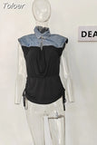 Fashion Wome Skirts High Waist Deconstruct Patchwork Panelled Asymmetry Denim Pleated Pockets Long Skirt 2023 New