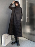 Women Black Big Size Long Casual Jacquard Dress New Hooded Long Sleeve Loose Fit Fashion Tide Spring Autumn 2023