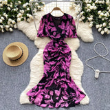 Women's Dress 2025 New Design V-Neck Short-Sleeved Folding Body-Brepaired Hip Irregular Fishtail