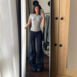 Hottie Low-Waisted Micro-Tipped Jeans Woman Summer Little A-Style Big Horn Straight Broad Leg
