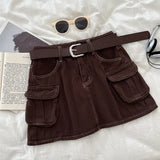 Hottie Fashion High-Rise Thin Double Pocket Workboy Dress Anti-Light Short Skirt A