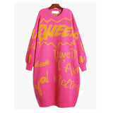 Women Printed Big Size Long Knitting Dress New Round Neck Long Sleeve Loose Fit Fashion Tide Autumn Winter 2022