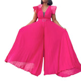 With Belt Large Size Women's New Mesh Perspective Sexy Folded Broad Leg Waist