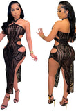 Sexy Black Halter Sleeveless Backless Cut Out Slit Long
