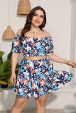 Sweet Off-the-shoulder Short Sleeves Floral Print Plus Size Two Piece Skirt