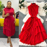 Three-Home Folded Dress Dress Wooden Ear Long Heavy Industry Pressure Folds High-End Exquisite Dress