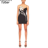 Floral Women Dress Bandage Bodycon Elegant Rhinestoned Patchwork Sleeveless Party Evening Club Mini Dresses Summer