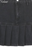 Pleated Mini Denim Skirt Women High Waist A Line Brown Micro Skirt Femme Girls Hot Jeans Skirts Grunge Bottom