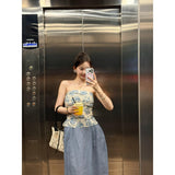 Retro Print Tset Coat Woman 2025 Summer Pure Temperament Holiday High Waist Half-Dress Skirt