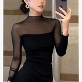 2025 New Sweet Girl Lace Splicing Bow Long-Sleeved T-Shirt Girl Body One-Word
