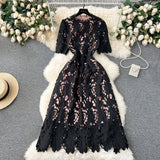 Spring Dress 2025 New Women's Spring And Autumn Heavy Industry Water-Soluble Lace Lace-In-Air Mid-Change Dress Vacation